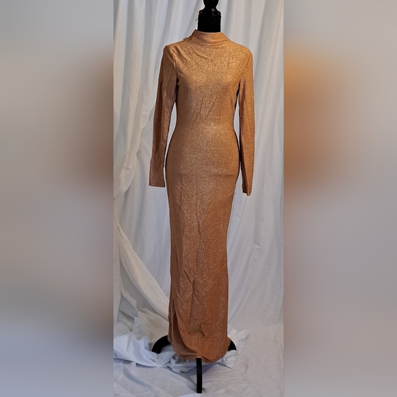 Bodycon Dress Sz M & Sz S Sequin Sparkle Long Sleep Deep Gathered Back - Picture 15 of 15